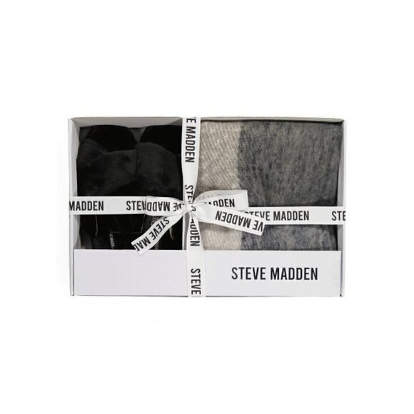 STEVE MADDEN Brushed Oversized Buffalo Plaid Scarf With Slippers BLACK MULTI | X - Picture 2 of 3